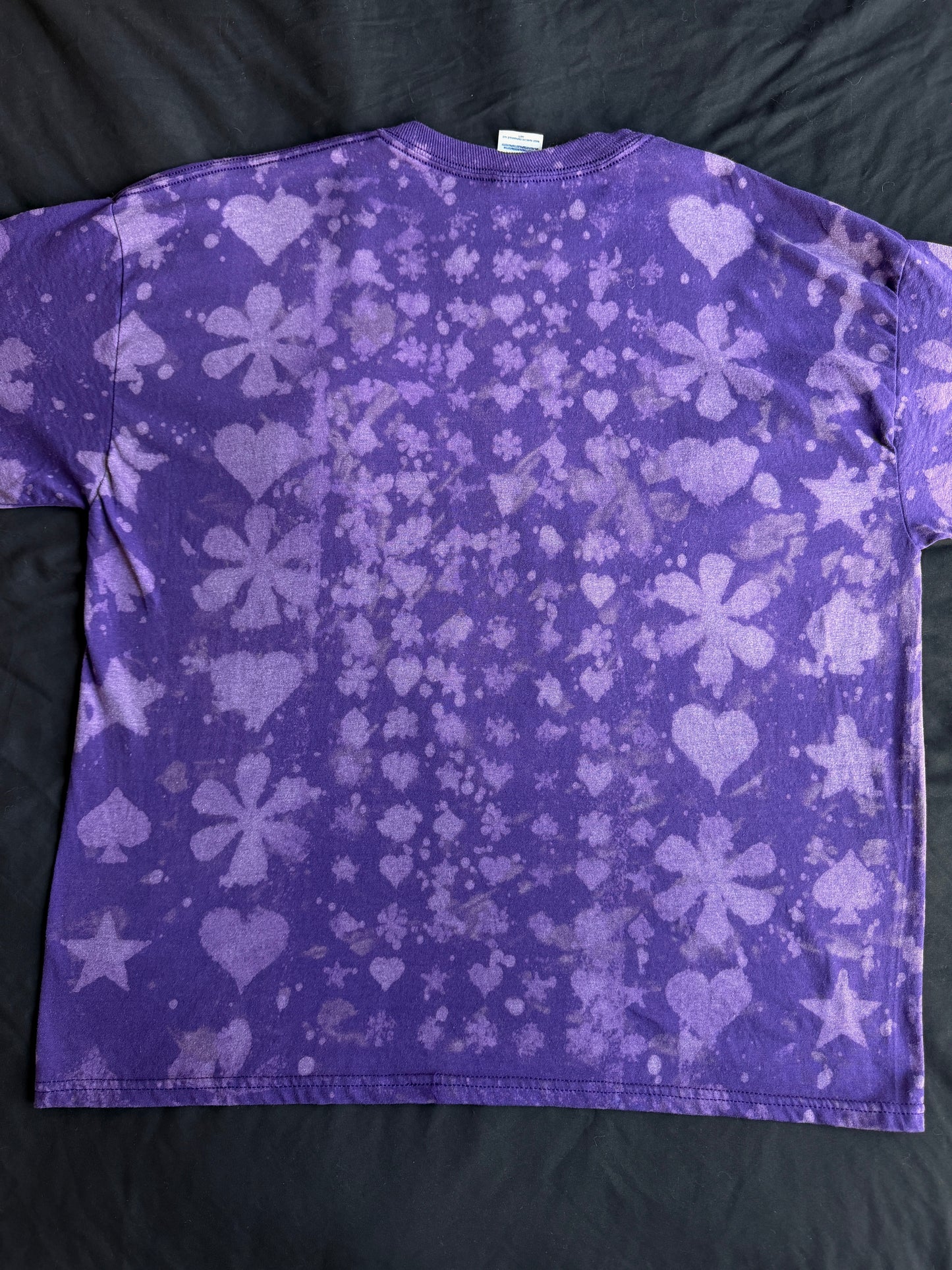 Purple clown patch bleach dyed t-shirt