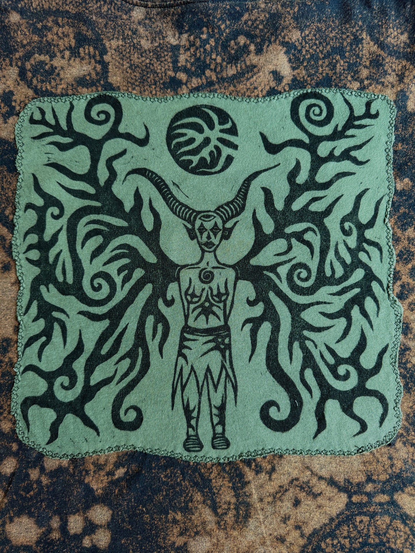 Moon goddess shape bleach dyed t-shirt