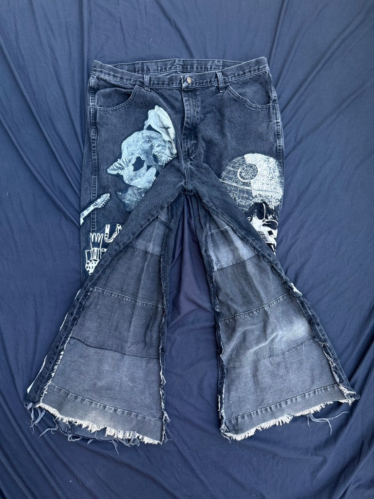 Black and white collaged denim ultra baggy pants