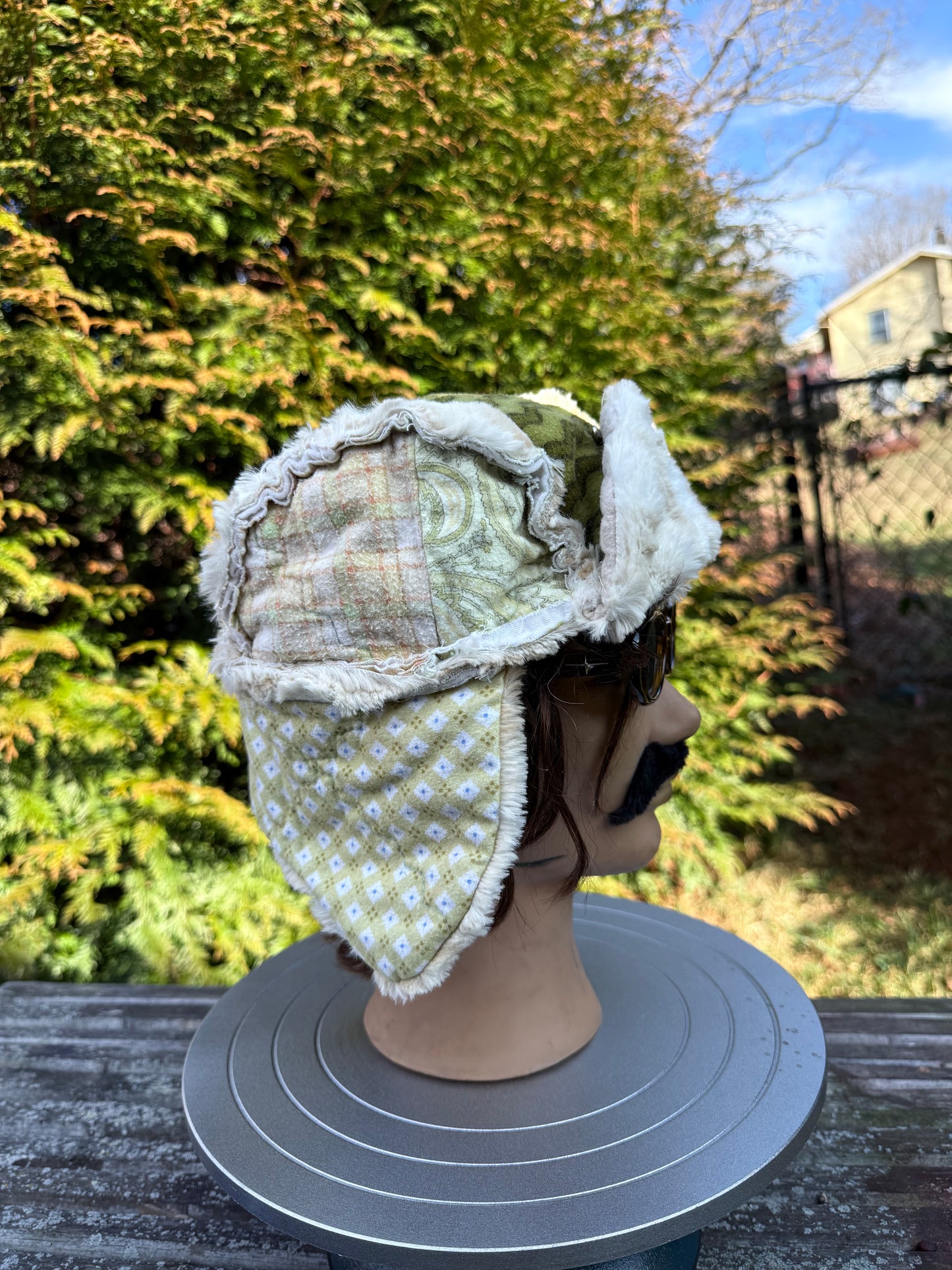 Green patchwork ushanka