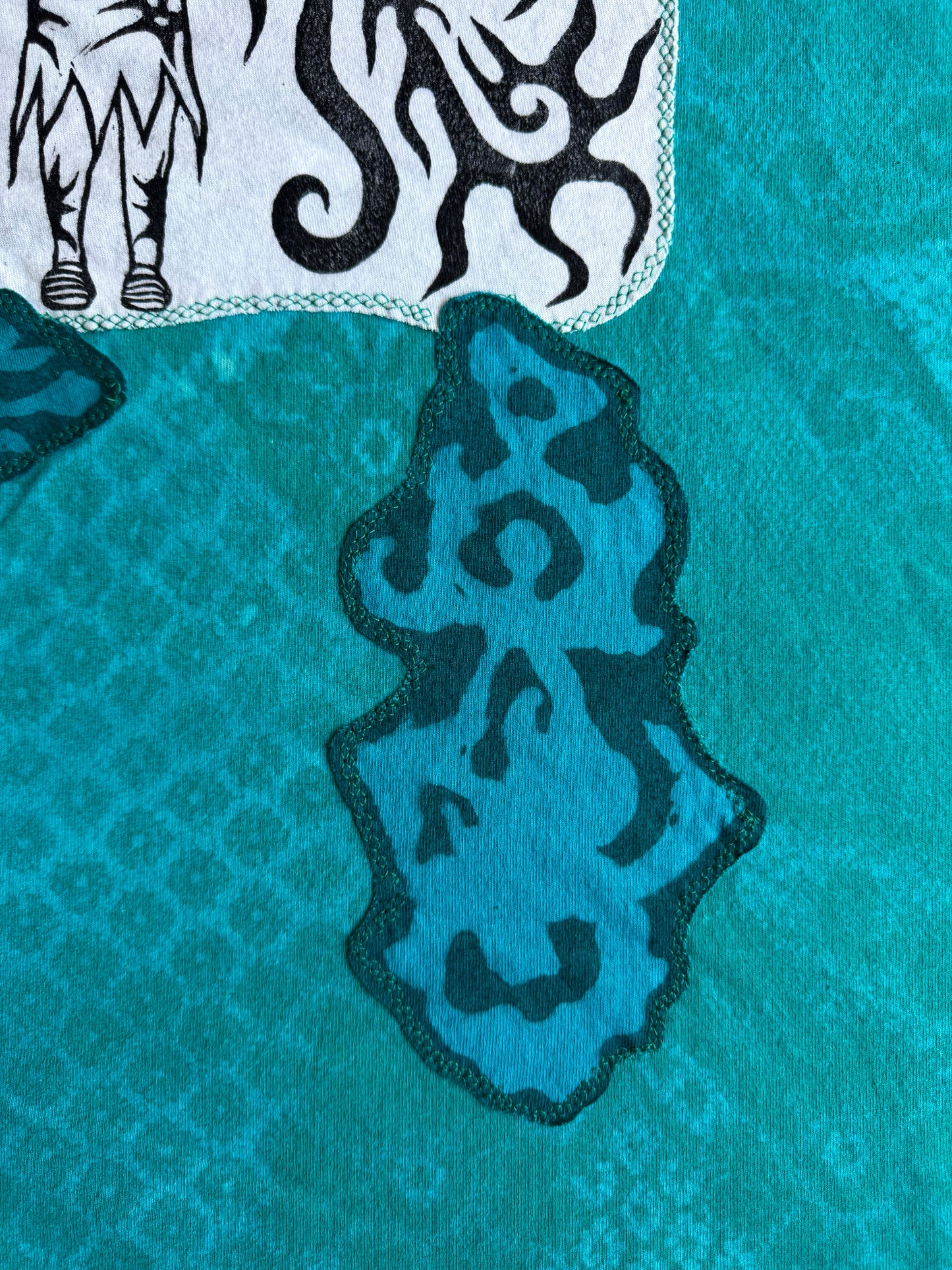 Moon goddess patch + shapes bleach dyed t-shirt