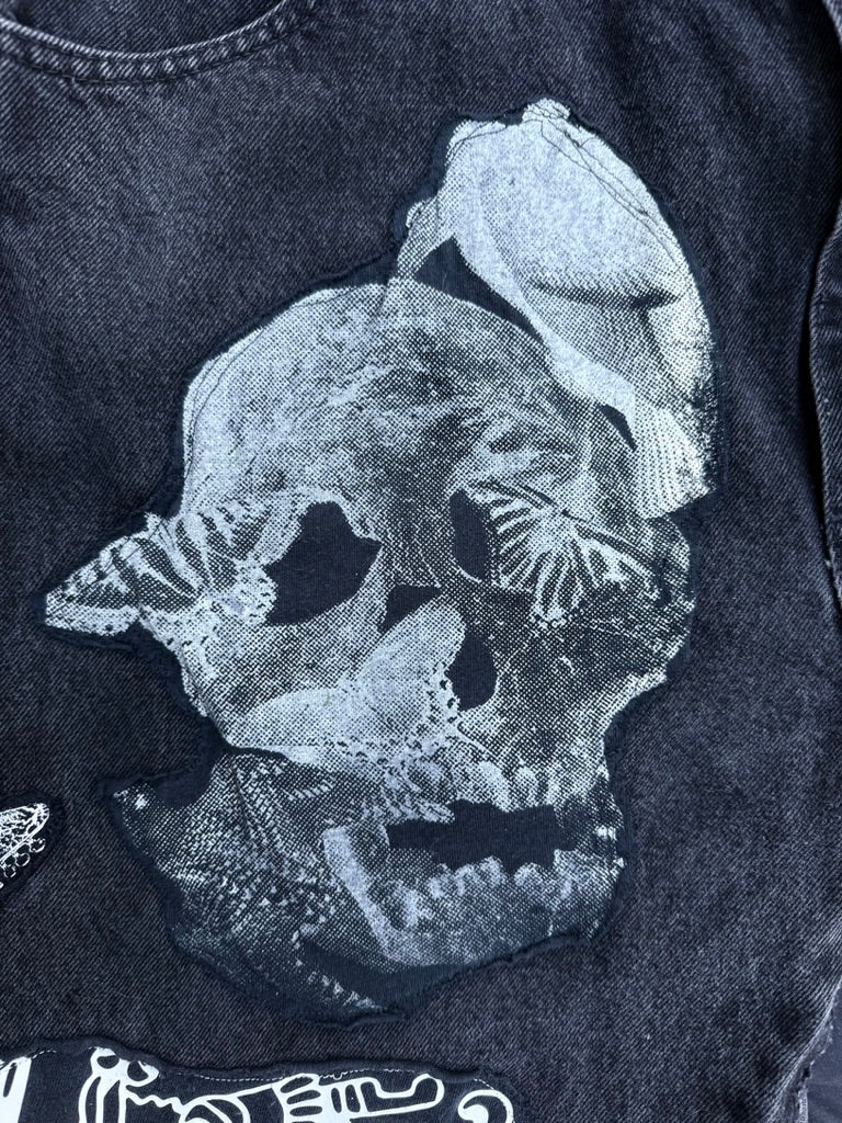 Black and white collaged denim ultra baggy pants