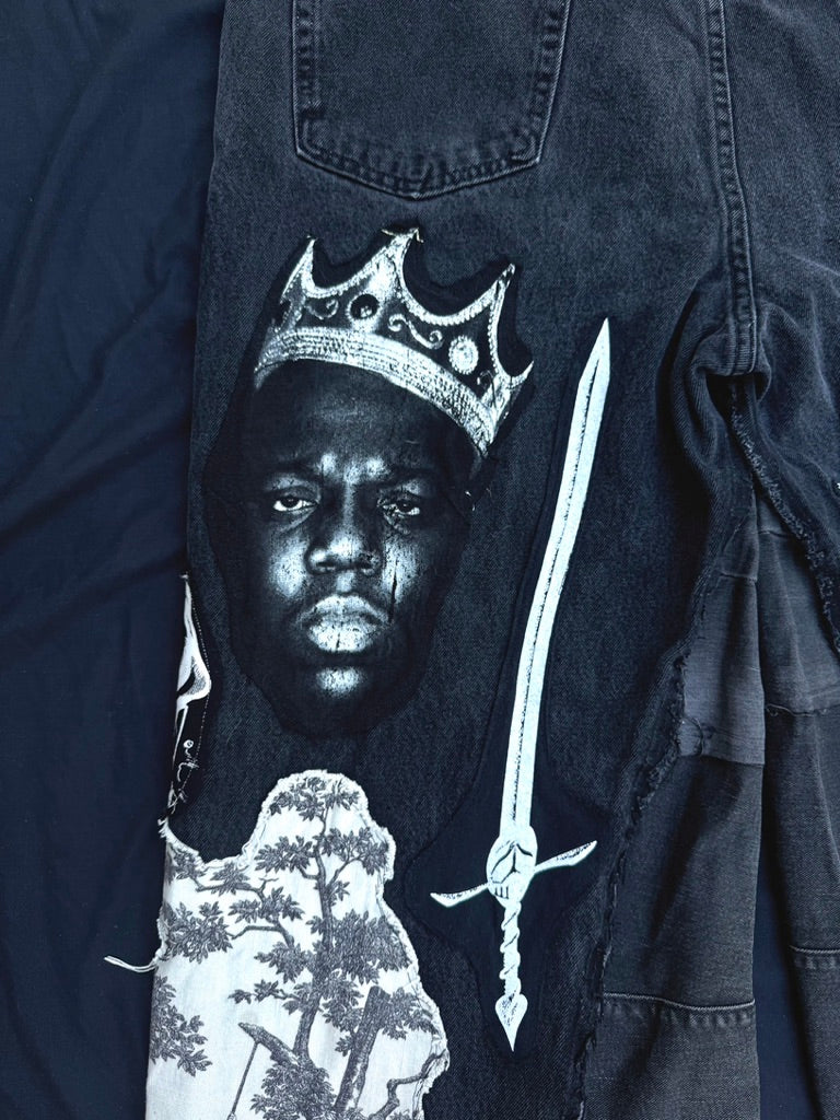 Black and white collaged denim ultra baggy pants