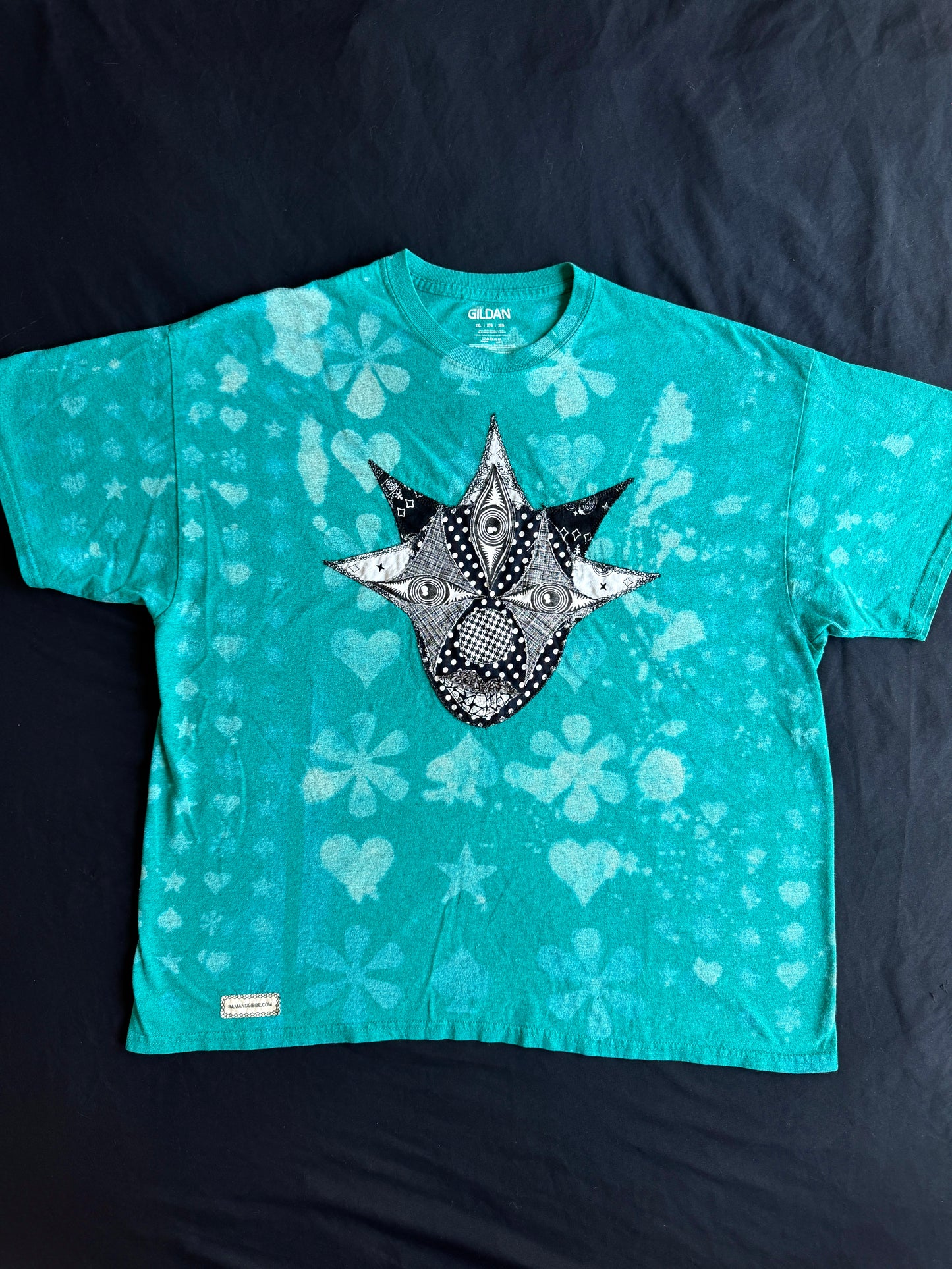 Black and white clown patch bleach dyed t-shirt