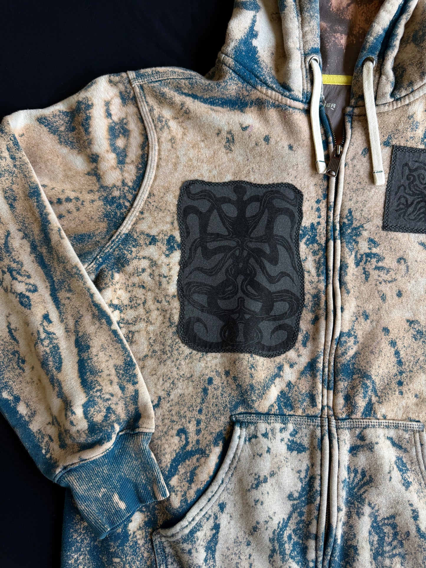 Moon goddess patch bleach dyed zip up hoodie