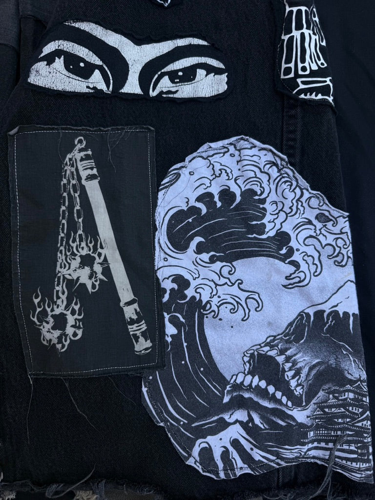 Black and white collaged denim ultra baggy pants