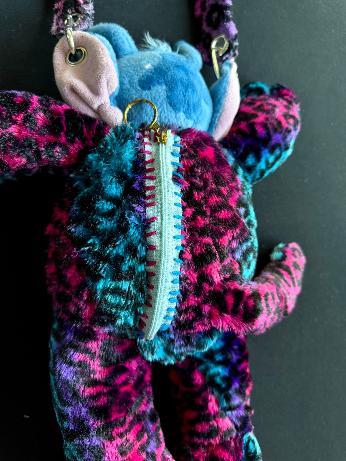 Stitch + pink and blue leopard hybrid side bag