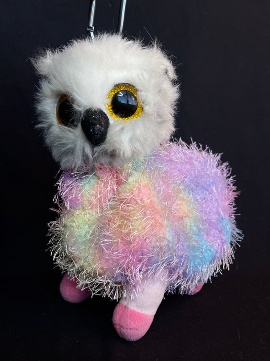 Owl + fuzzy rainbow llama keychain stash pouch