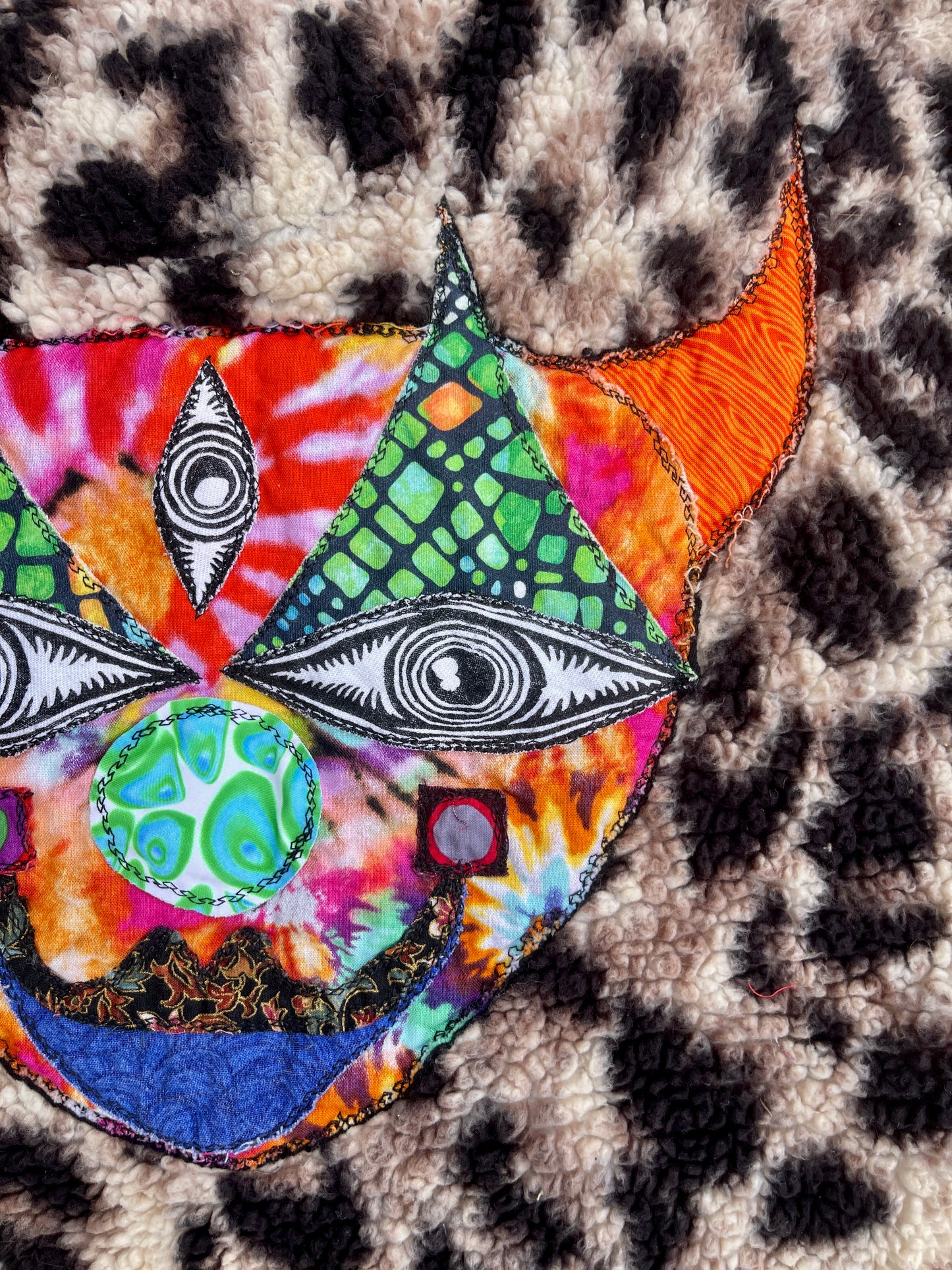 Leopard clown & mushroom fuzzy zip up jacket