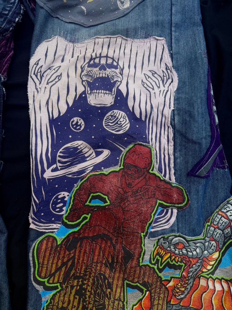 Purple collaged denim with added corduroy flair