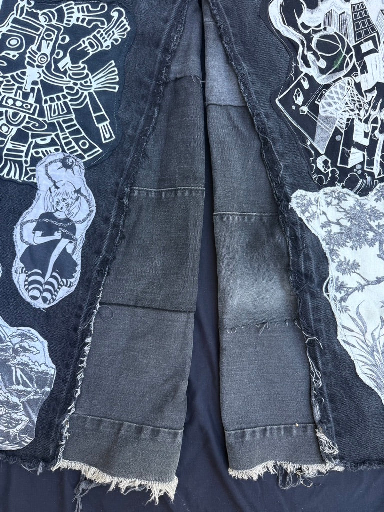 Black and white collaged denim ultra baggy pants