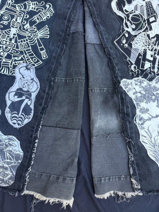 Black and white collaged denim ultra baggy pants