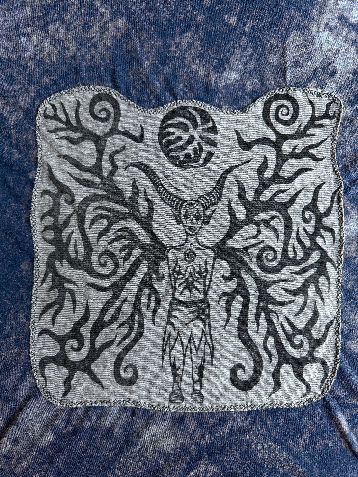 Moon goddess patch bleach dyed t-shirt