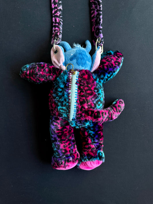 Stitch + pink and blue leopard hybrid side bag