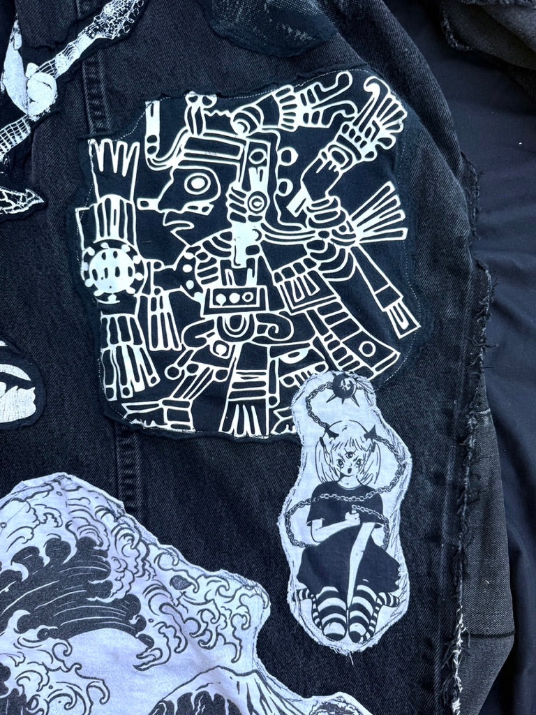 Black and white collaged denim ultra baggy pants