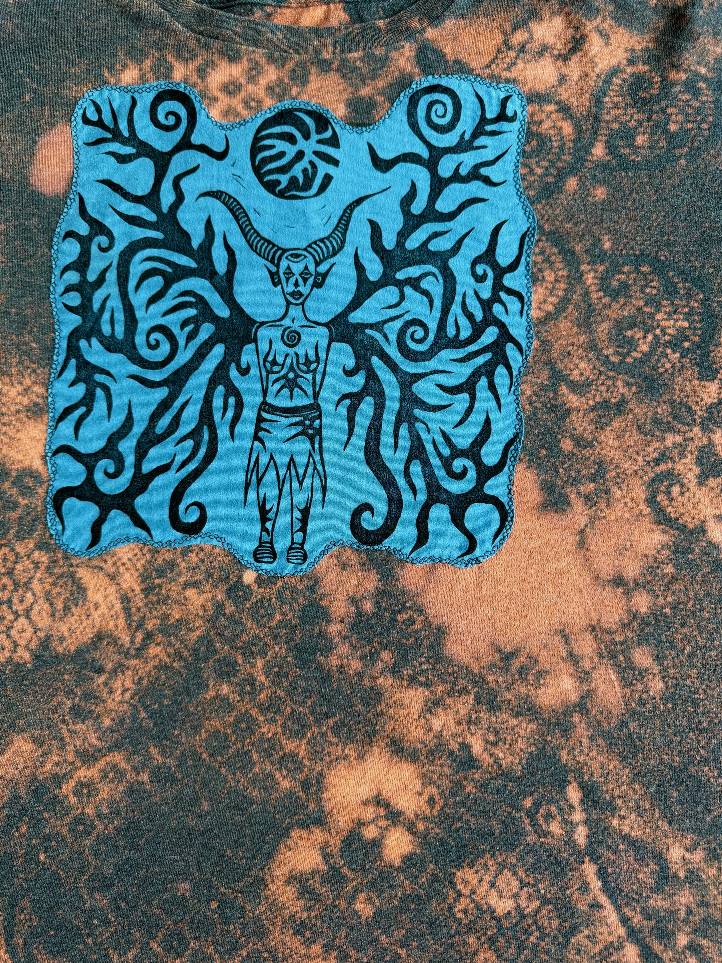 Moon goddess mushroom bleach dyed t-shirt