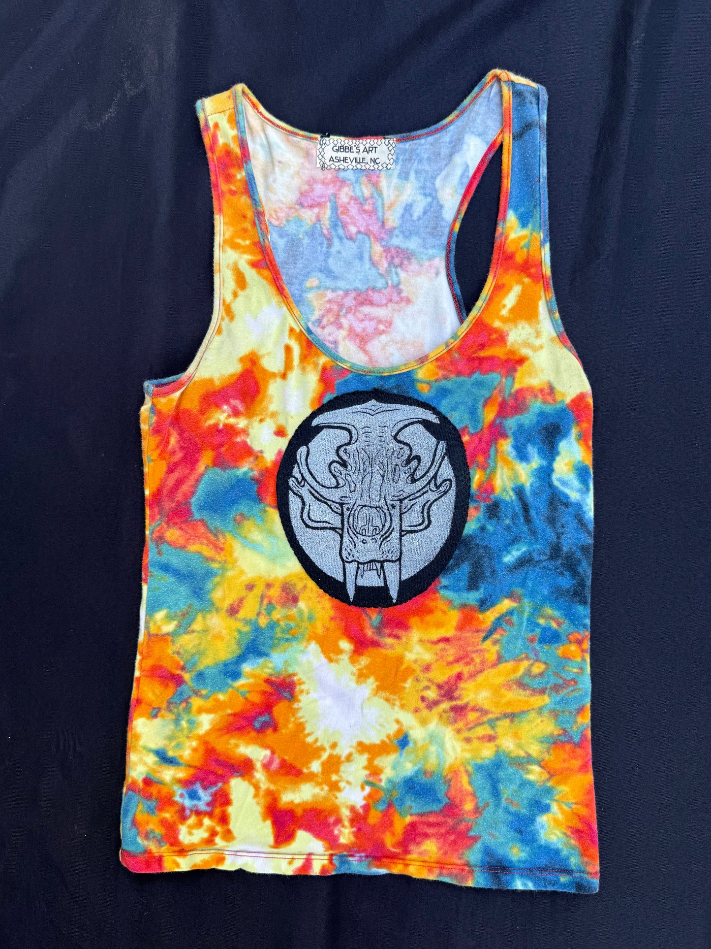 Polar bear skull patch tie dye tank top