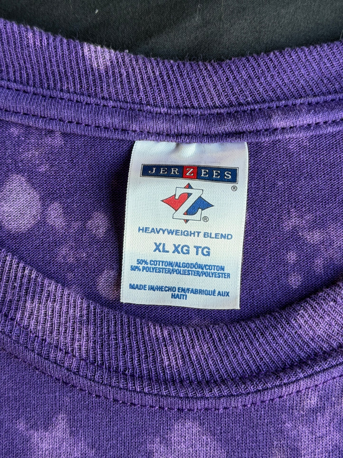 Purple clown patch bleach dyed t-shirt