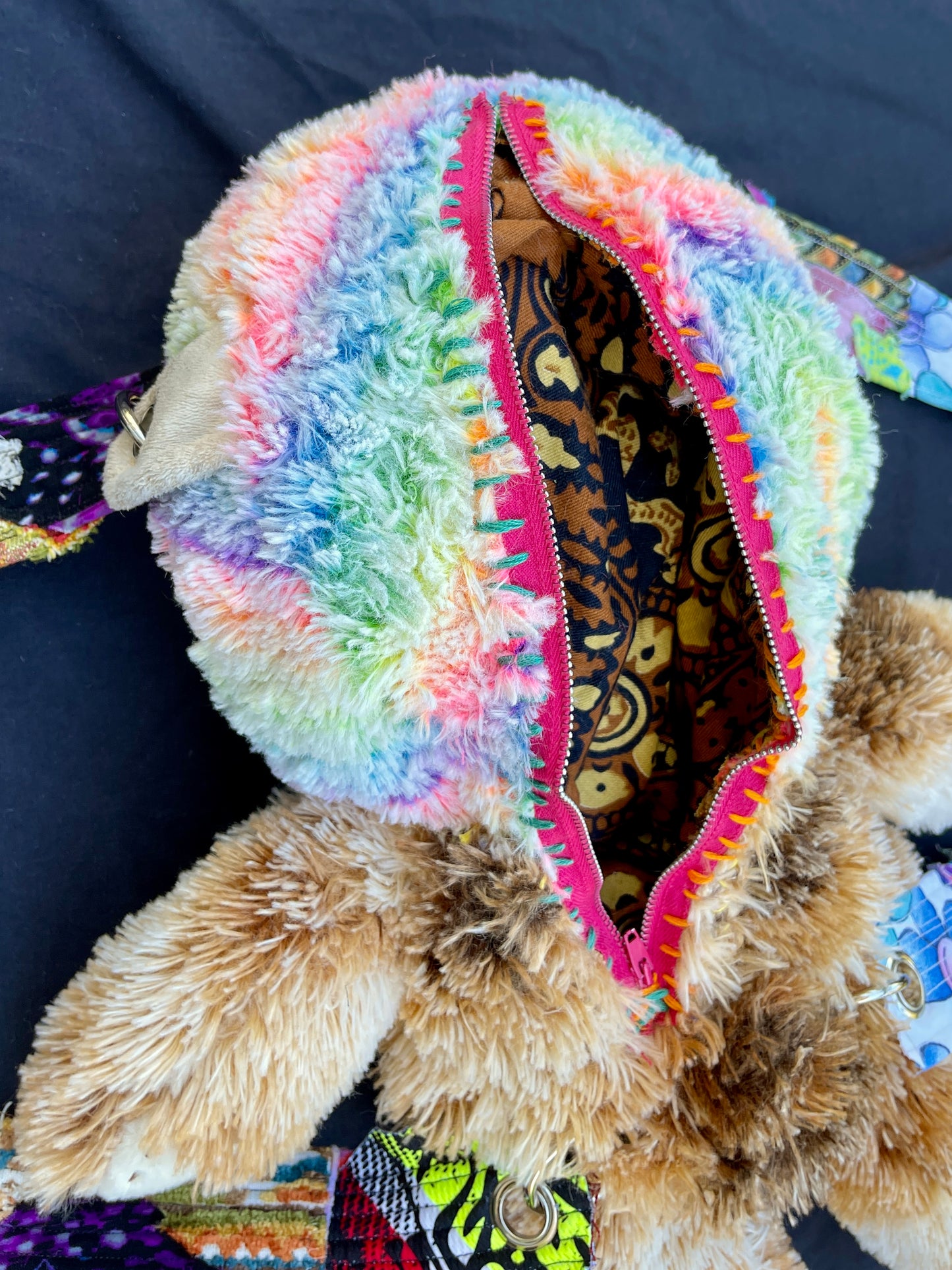 Rainbow camel + fuzzy brown bear hybrid backpack