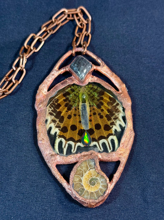 Labradorite sunset moth amulet