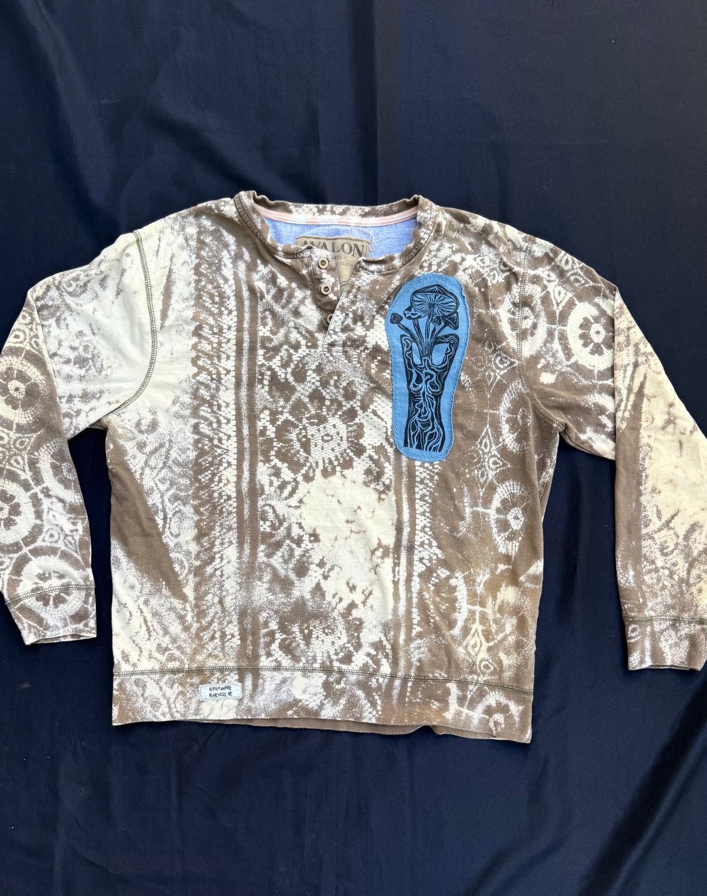 Mushroom lady patch bleach dyed shirt