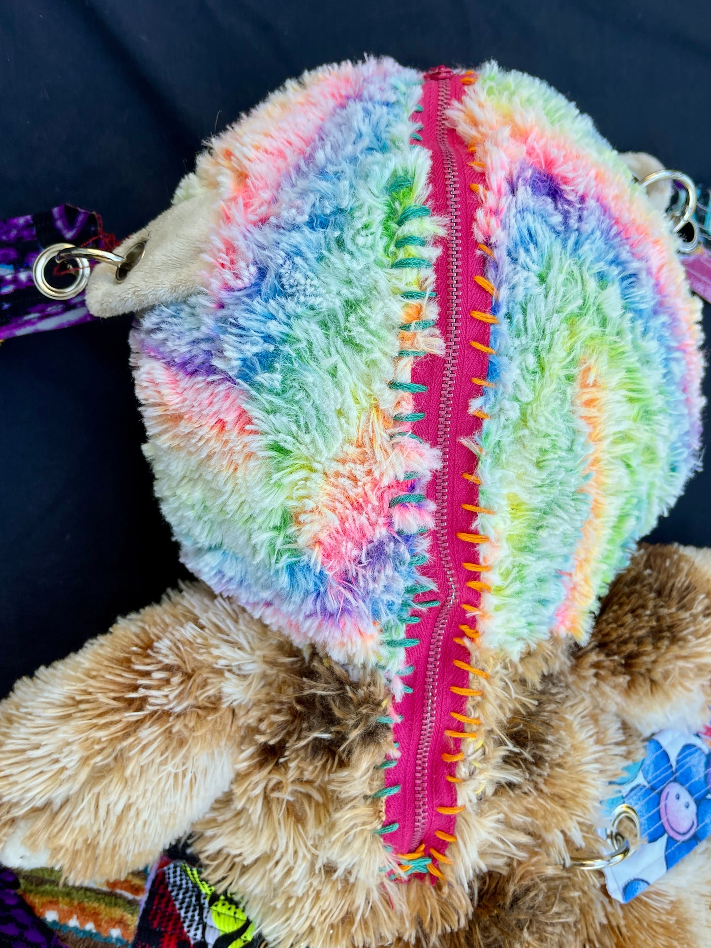 Rainbow camel + fuzzy brown bear hybrid backpack