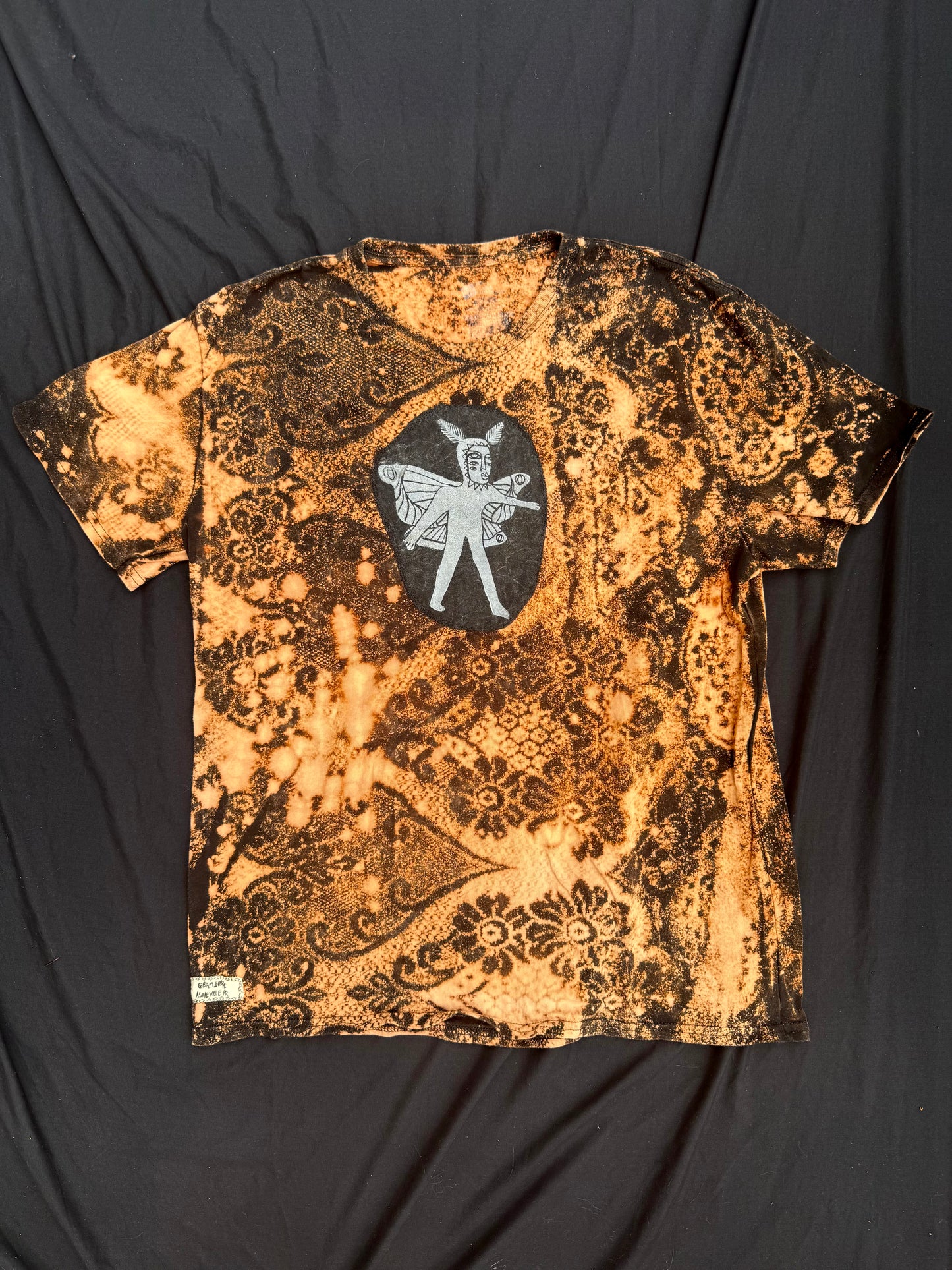 Moth man patch bleach dyed t shirt