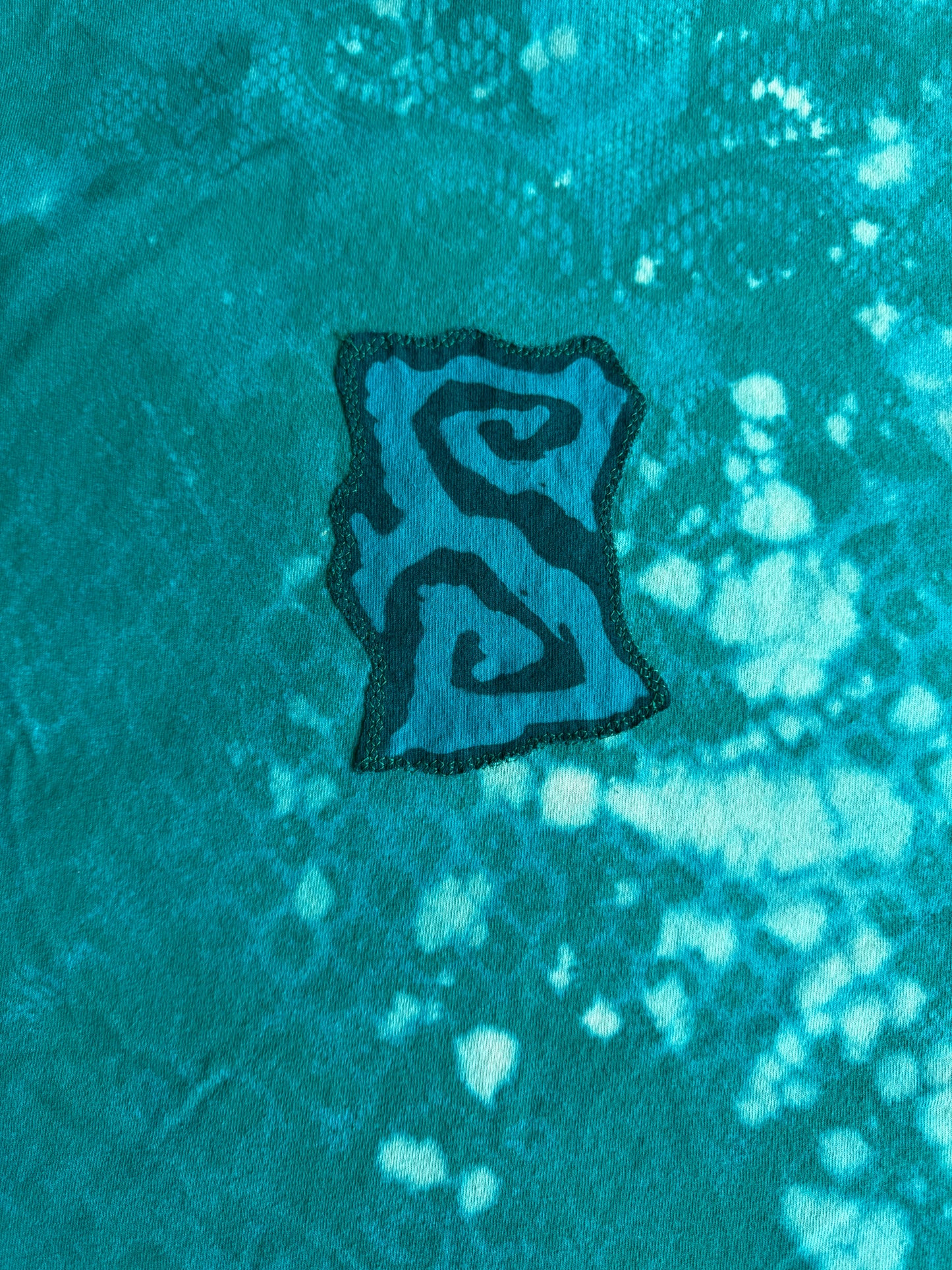 Moon goddess patch + shapes bleach dyed t-shirt