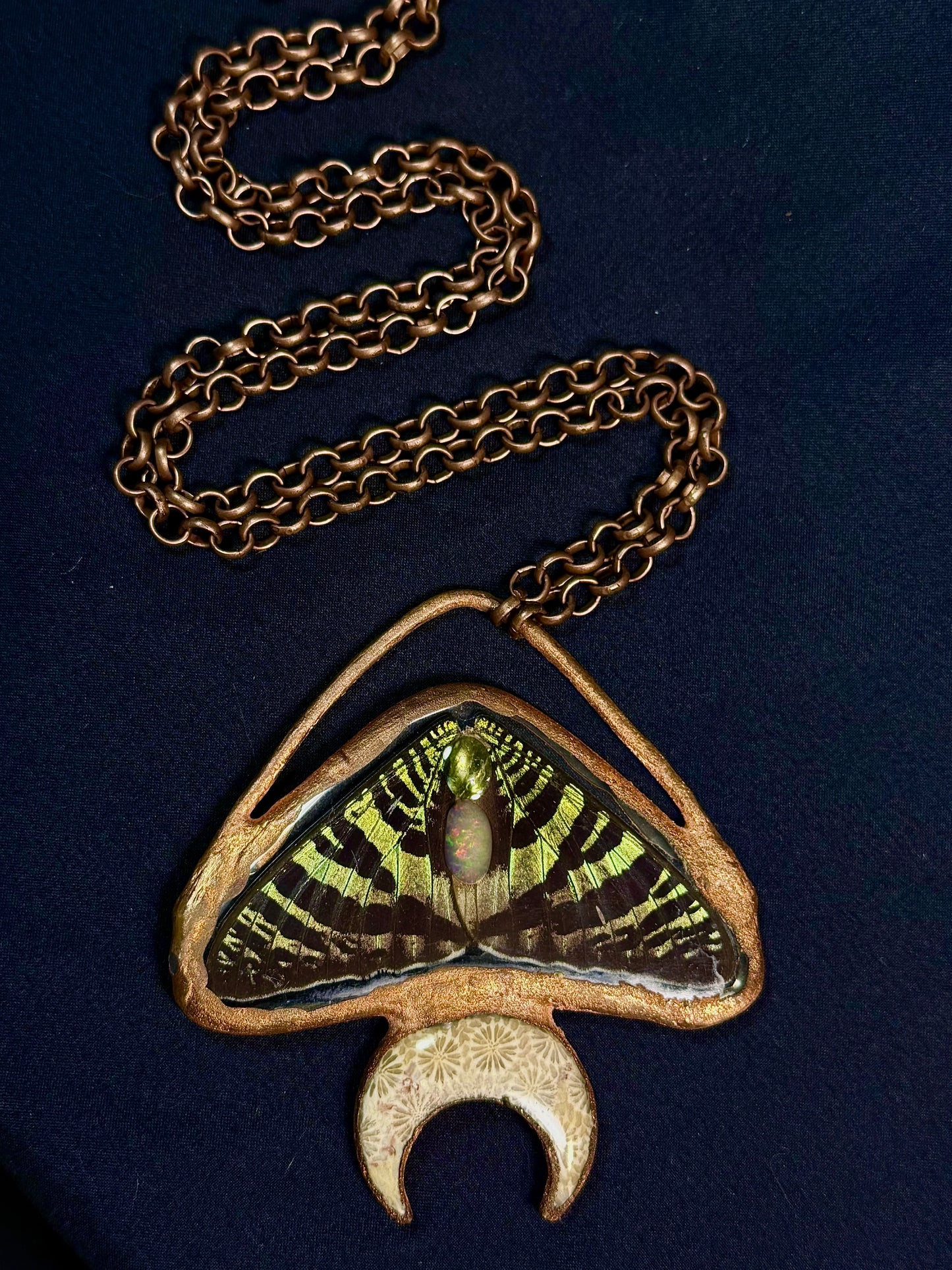 Fossil moon sunset moth amulet