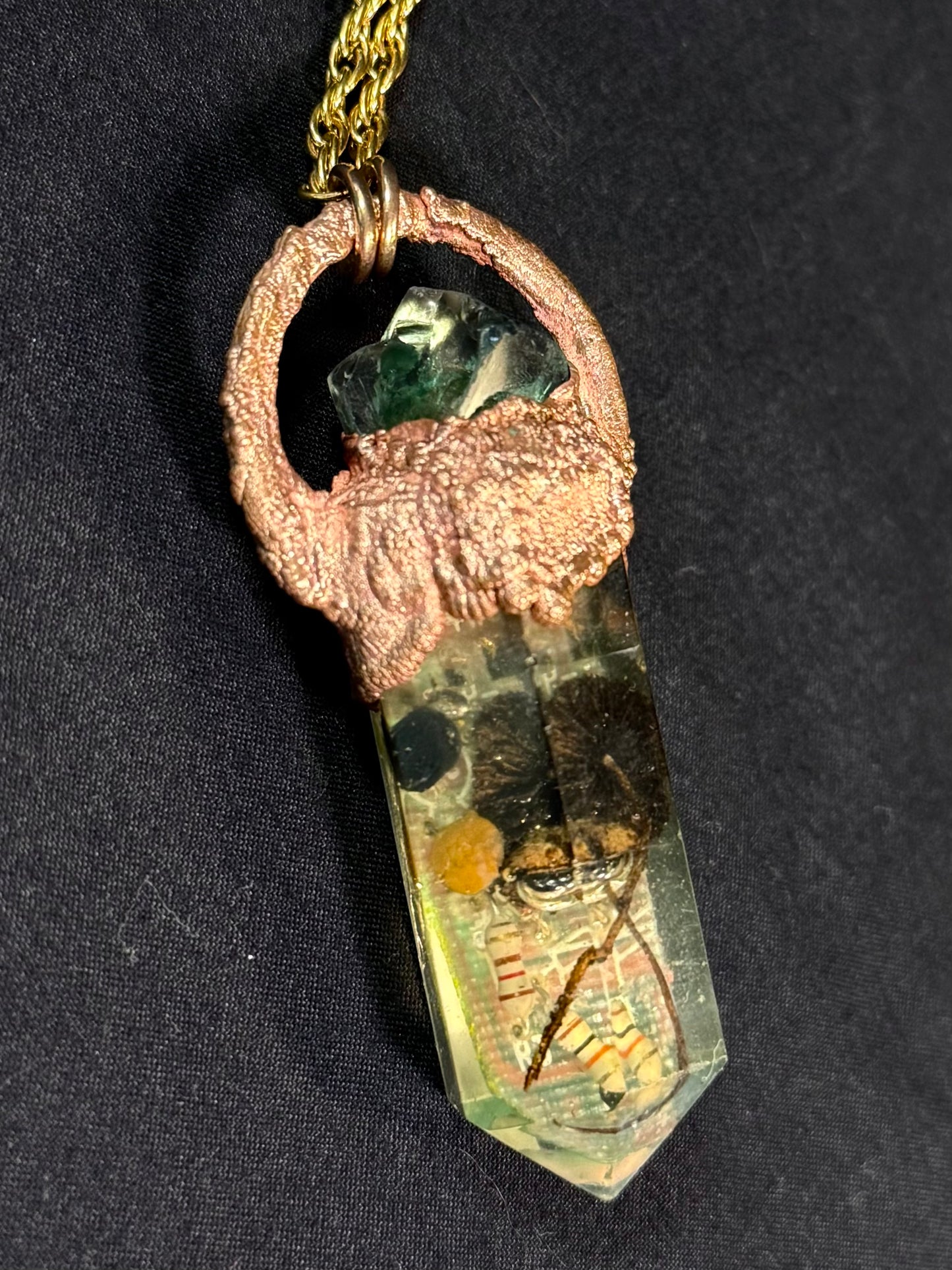 Cyber mushroom crystal with fluorite cube and opal