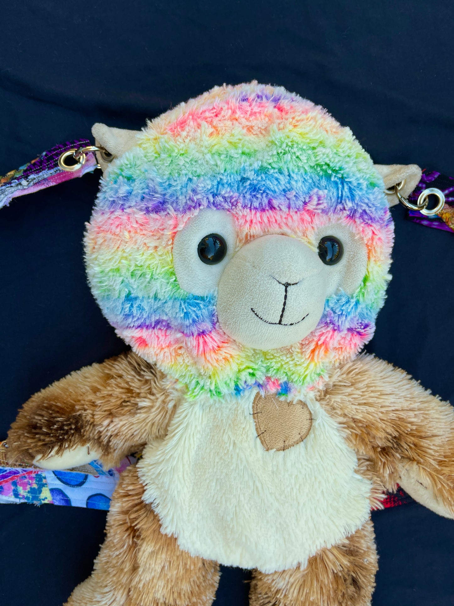 Rainbow camel + fuzzy brown bear hybrid backpack