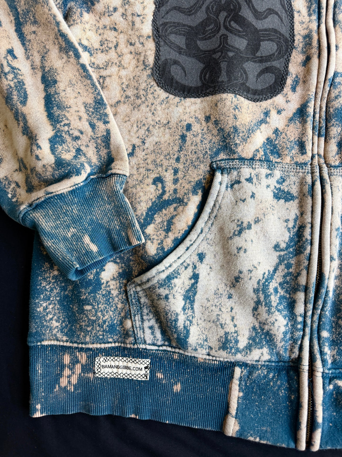 Moon goddess patch bleach dyed zip up hoodie