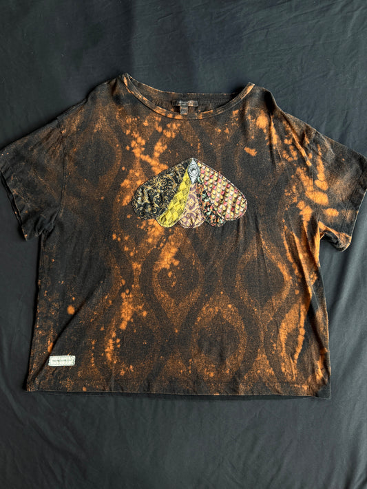 Moth patch bleach dyed t-shirt