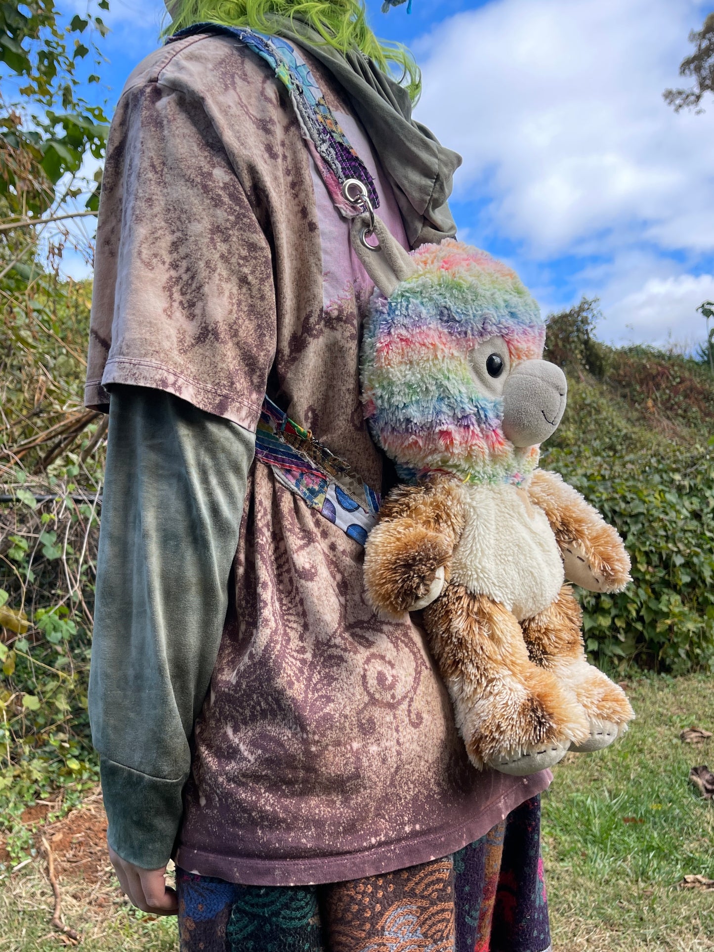 Rainbow camel + fuzzy brown bear hybrid backpack