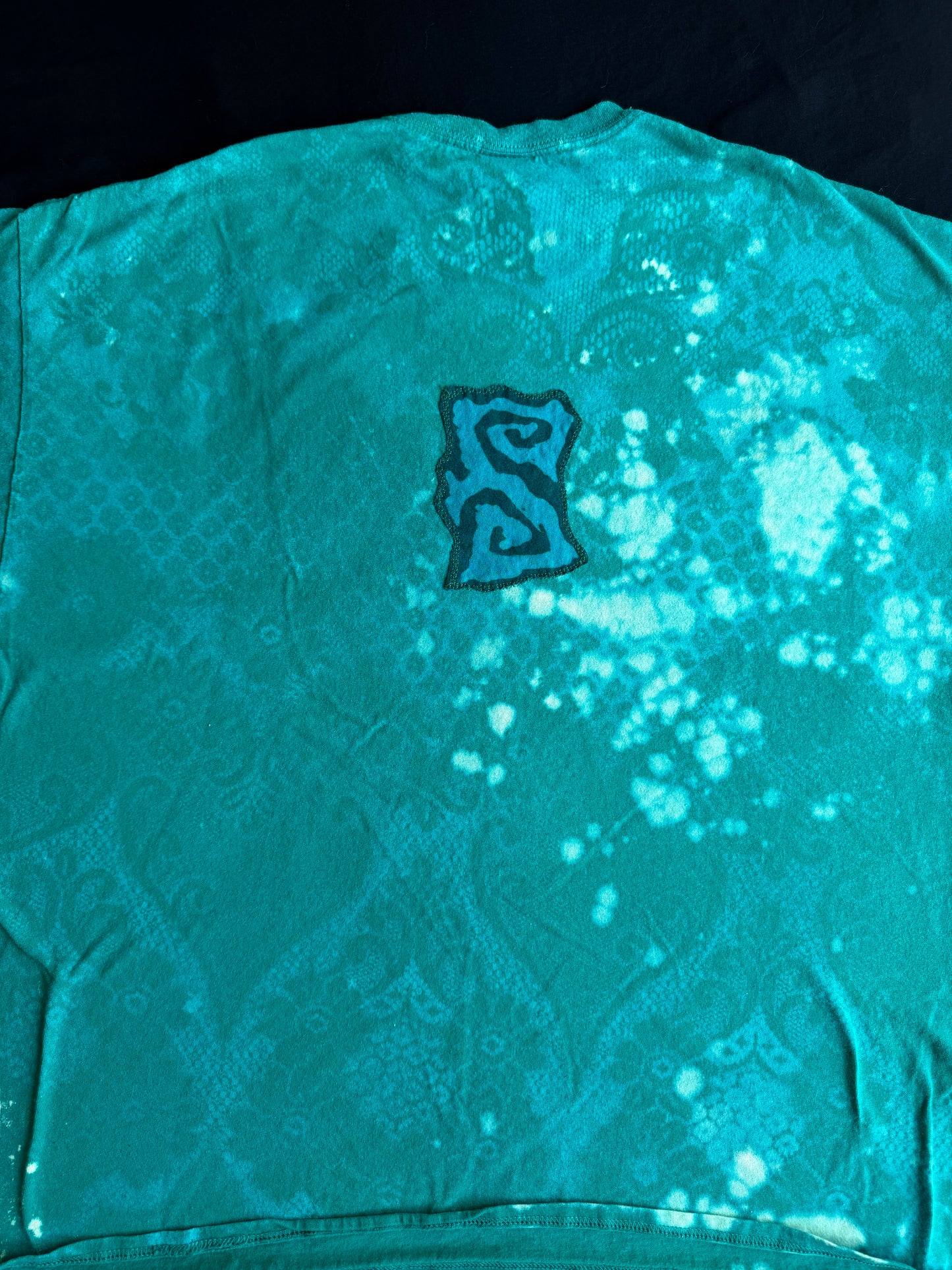 Moon goddess patch + shapes bleach dyed t-shirt