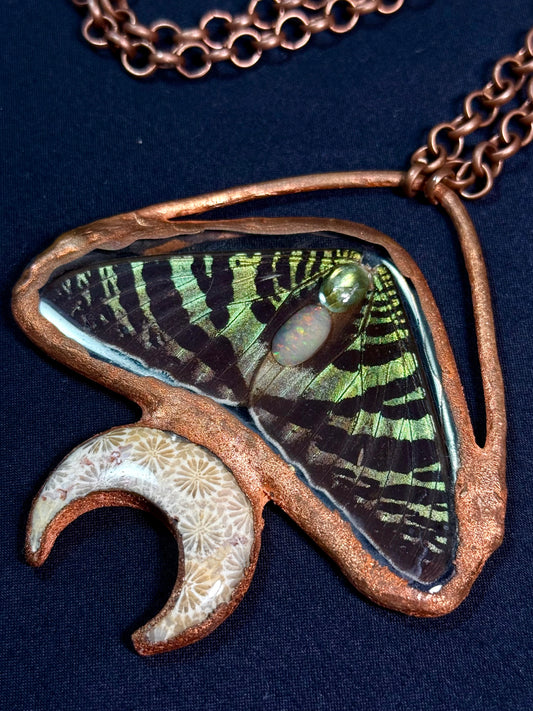 Fossil moon sunset moth amulet
