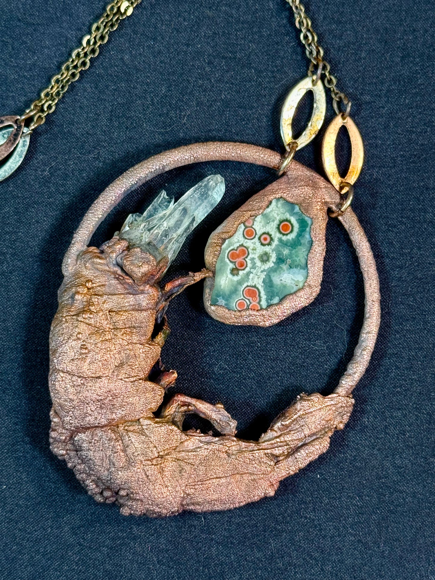Fire agate shrimp amulet