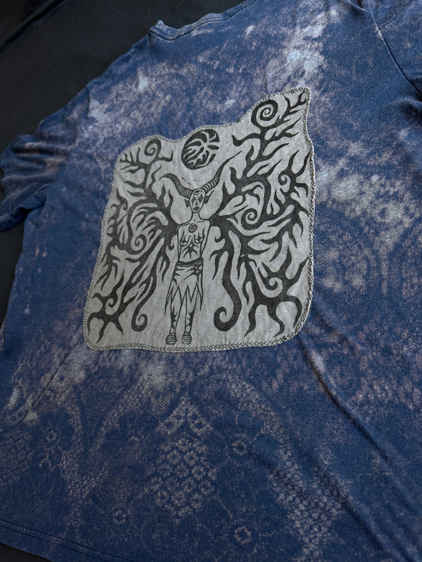 Moon goddess patch bleach dyed t-shirt
