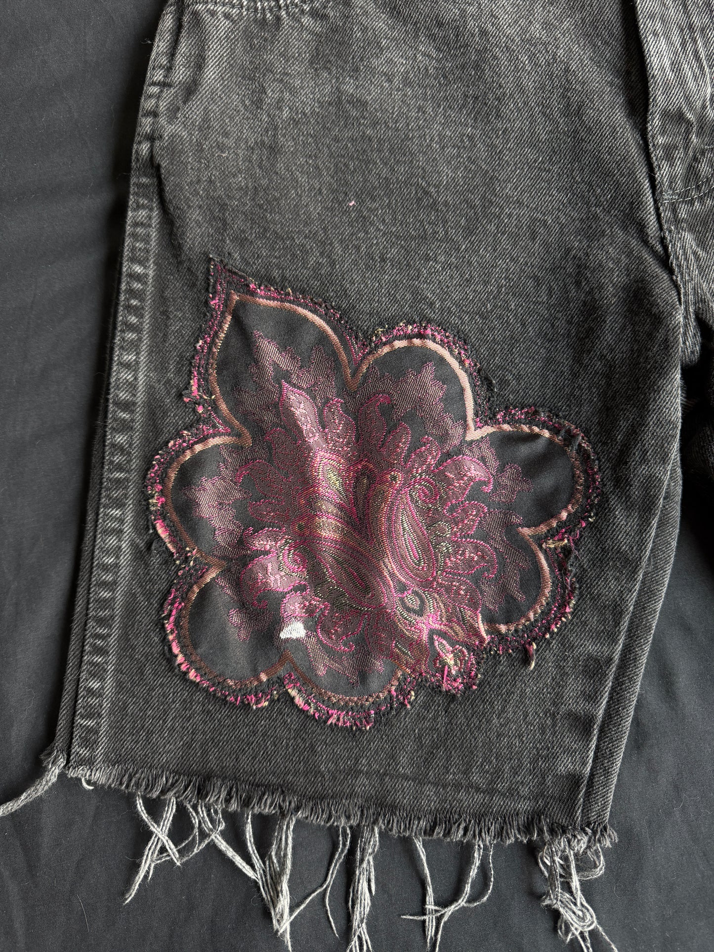 Purple magic black jean shorts