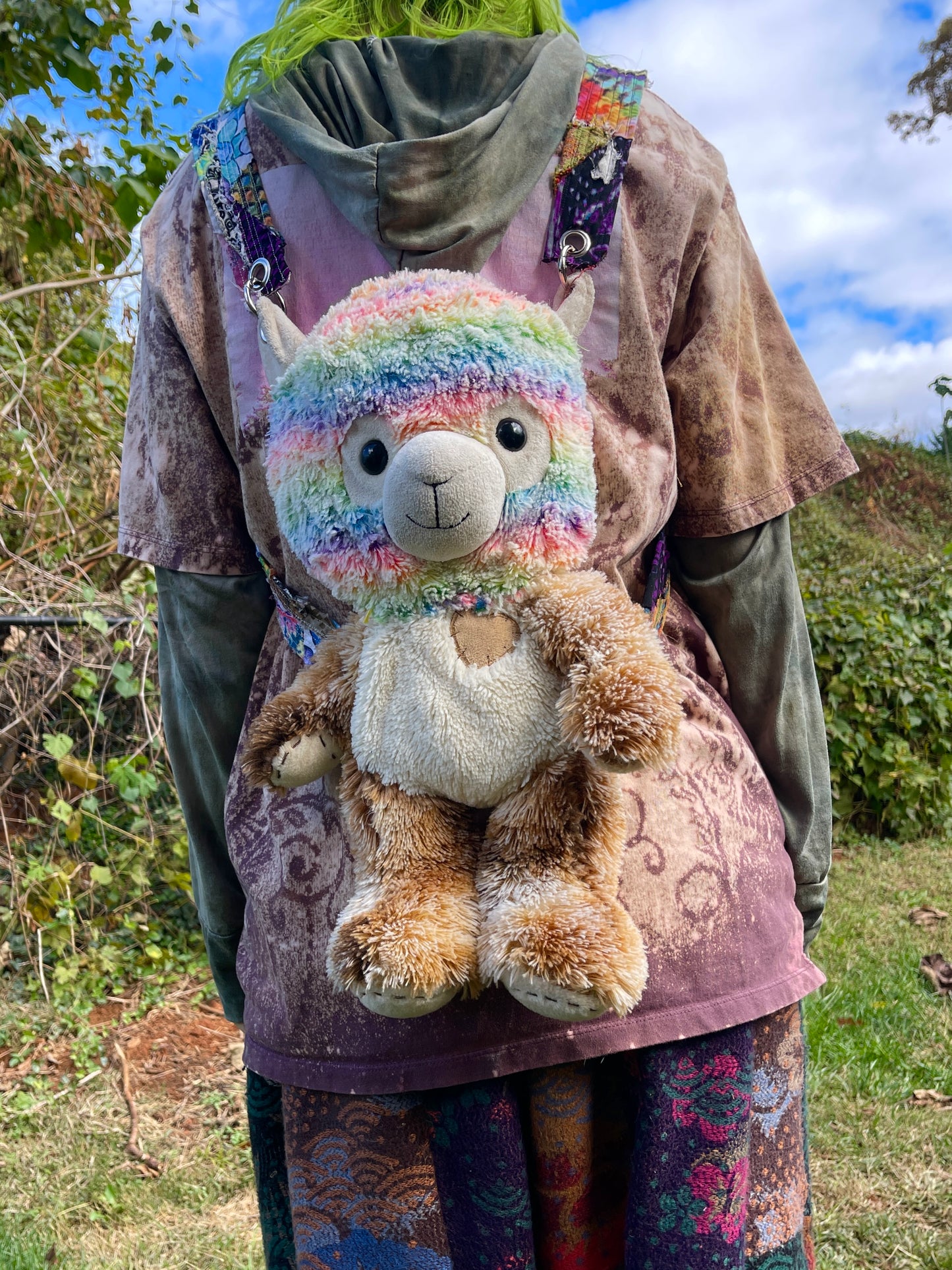 Rainbow camel + fuzzy brown bear hybrid backpack