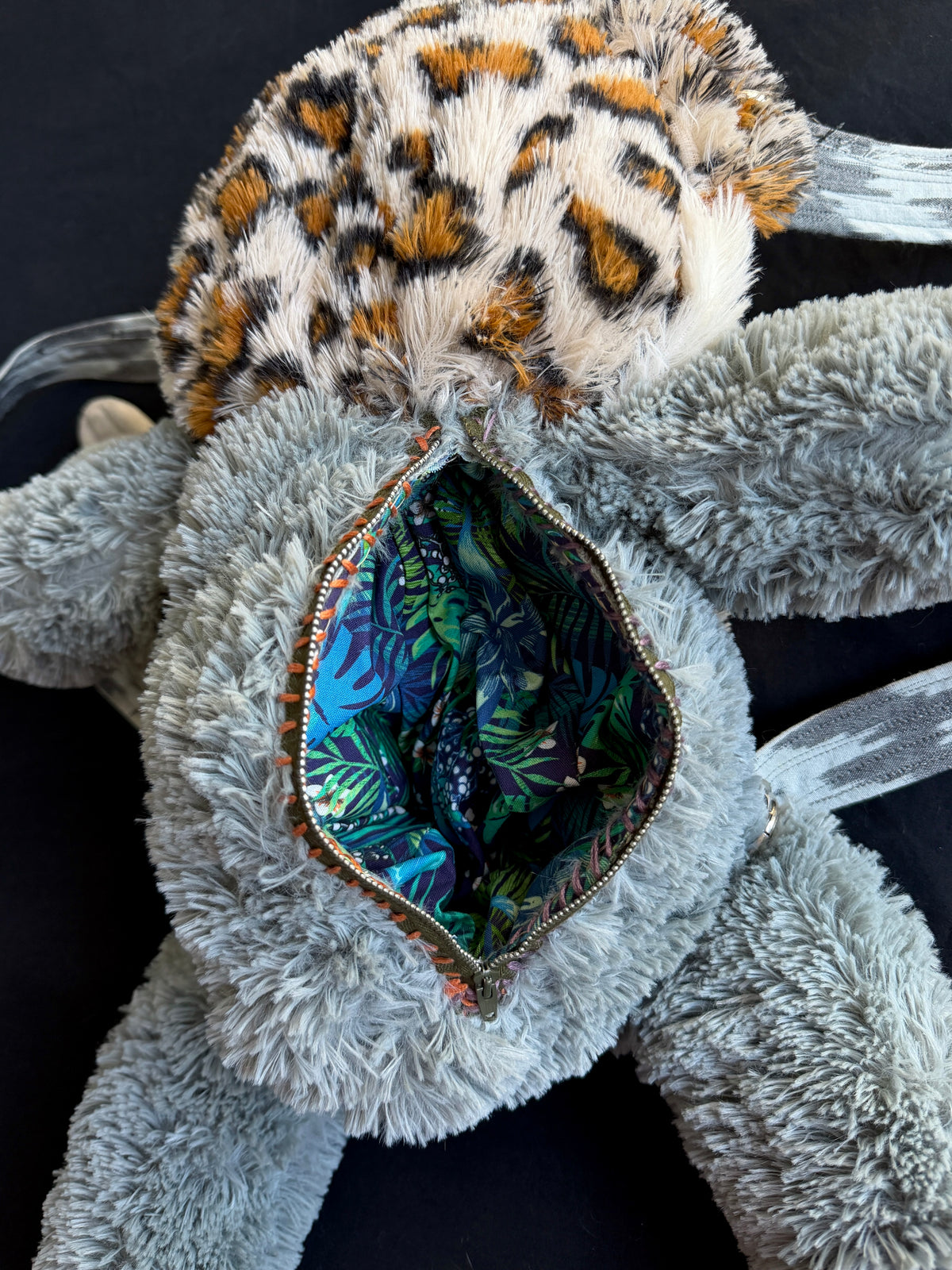Leopard + sloth hybrid back pack