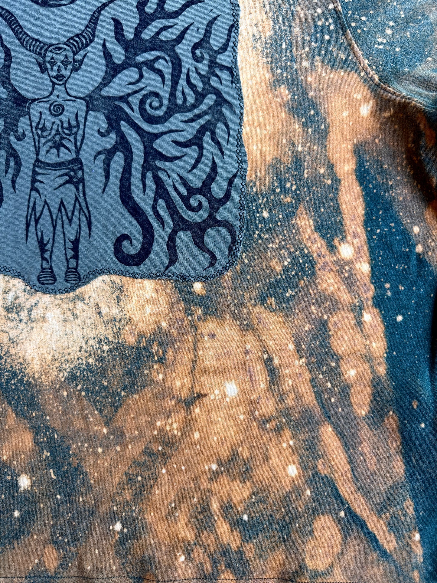 Moon goddess patch bleach dyed t-shirt