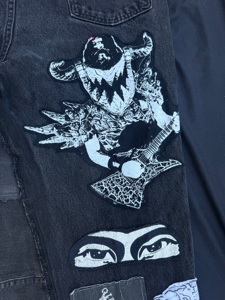 Black and white collaged denim ultra baggy pants