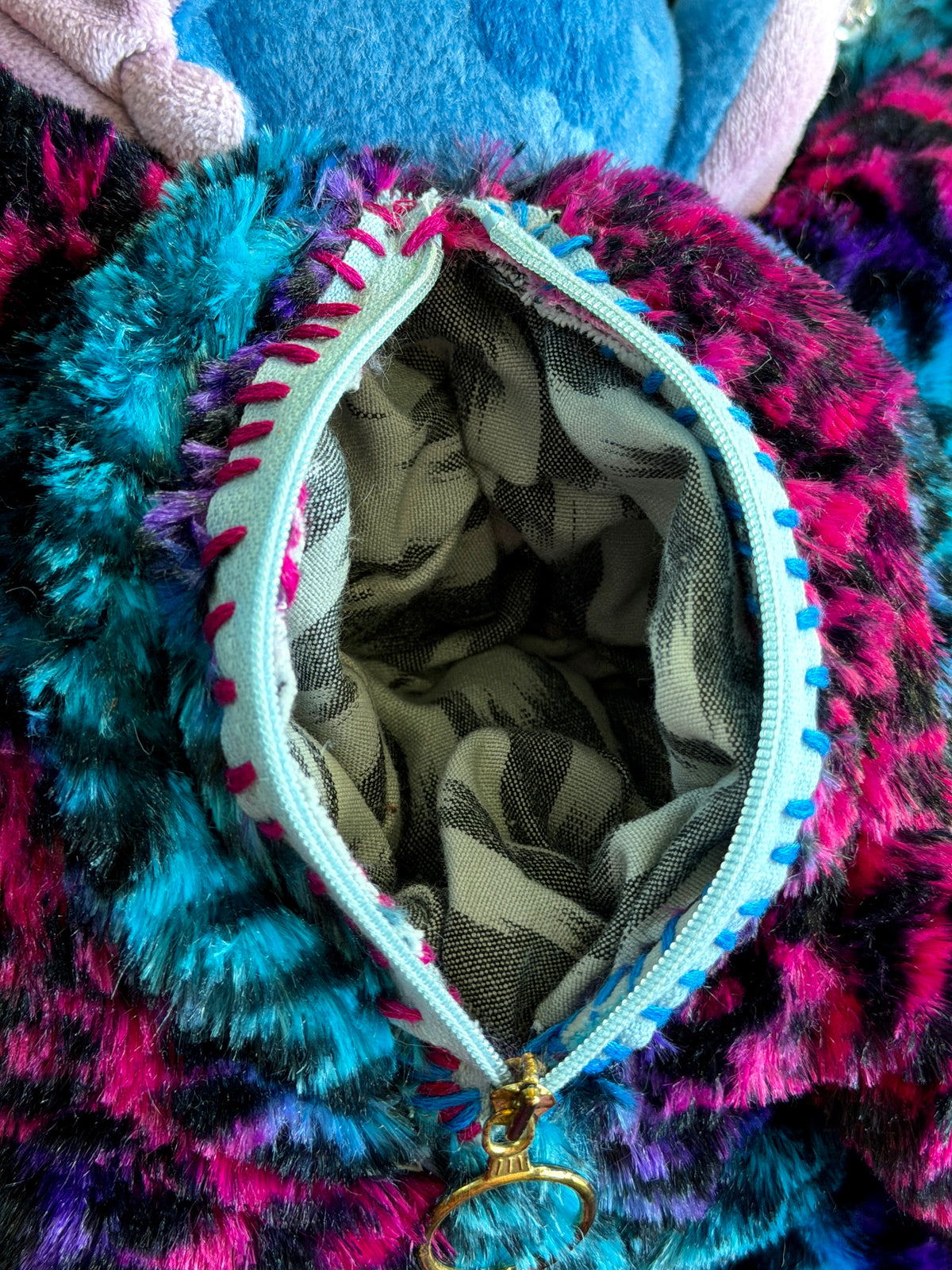 Stitch + pink and blue leopard hybrid side bag