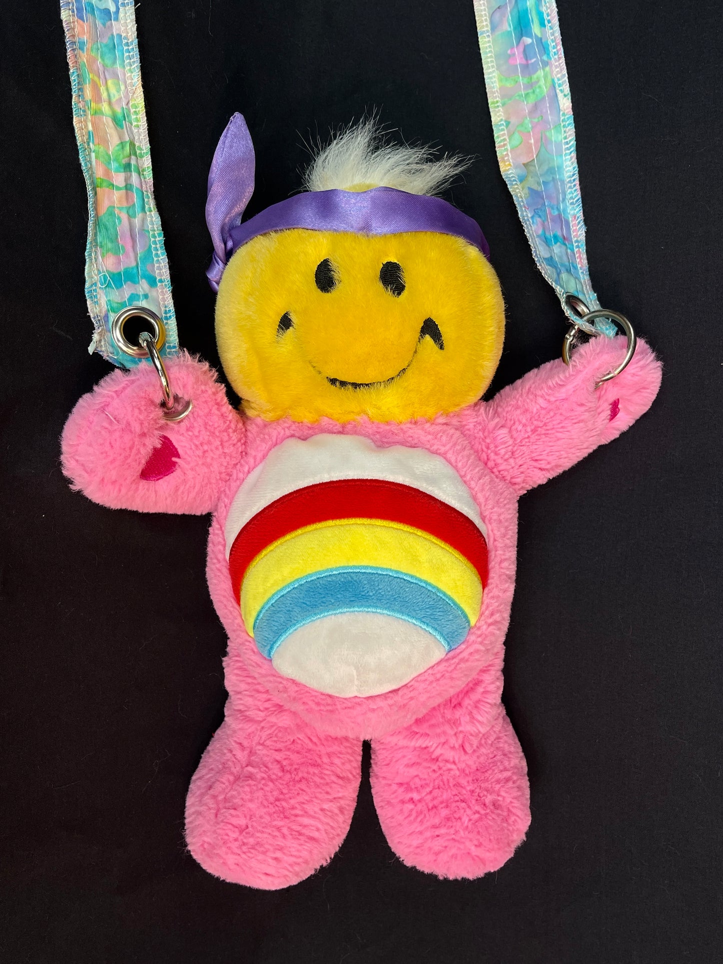 Smiley face + rainbow care bear side bag
