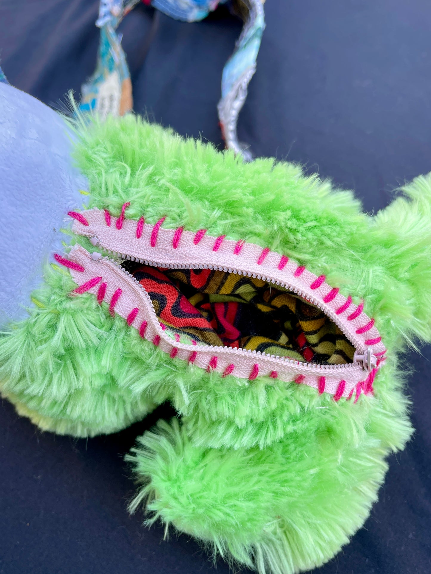 Hello Kitty + fuzzy green hybrid mini side bag