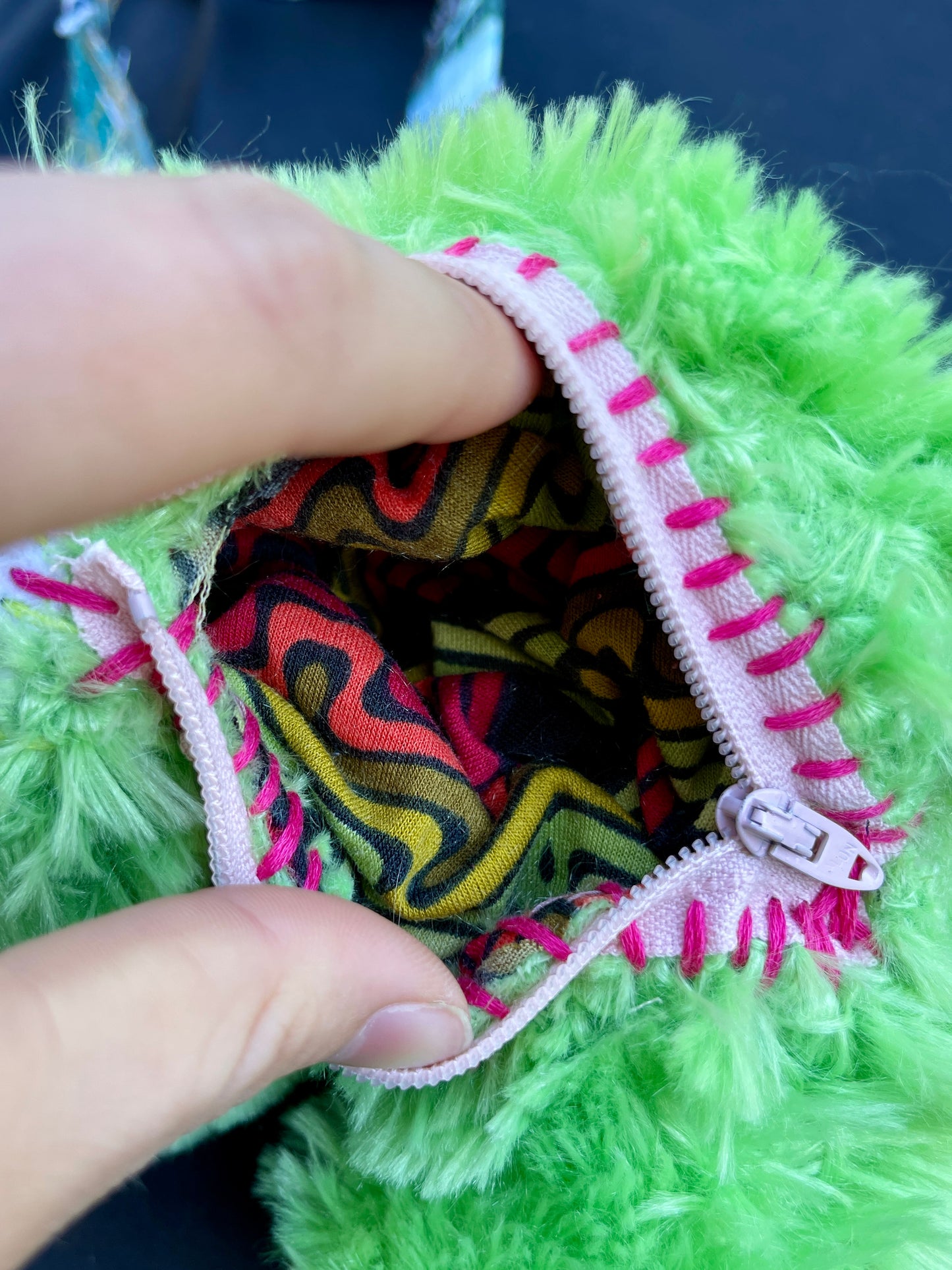 Hello Kitty + fuzzy green hybrid mini side bag