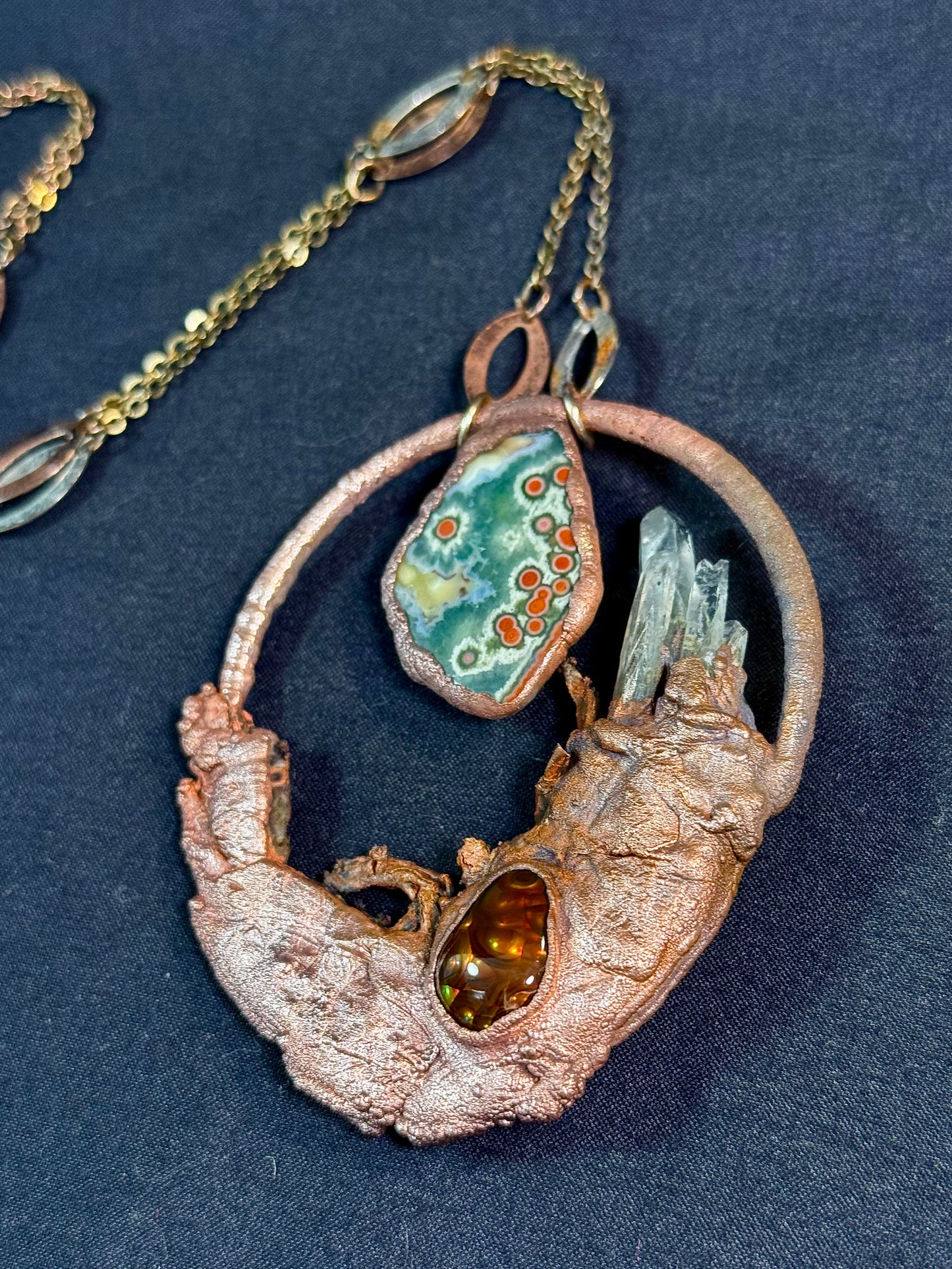 Fire agate shrimp amulet