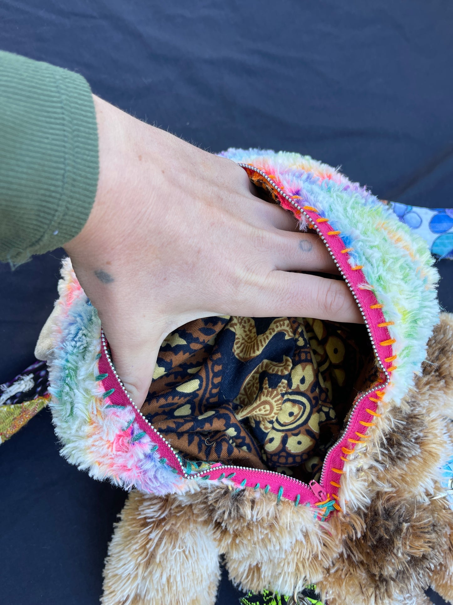 Rainbow camel + fuzzy brown bear hybrid backpack