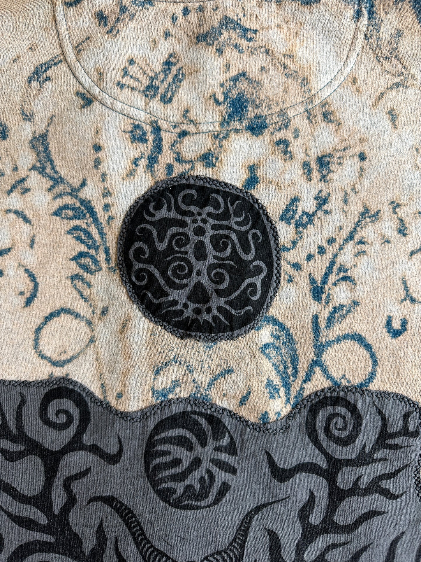 Moon goddess patch bleach dyed zip up hoodie